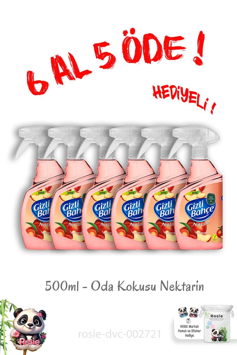 500 ML Gizli Bahçe Oda Kokusu Nektarin 6 Al 5 Öde ve Rosie Hediye