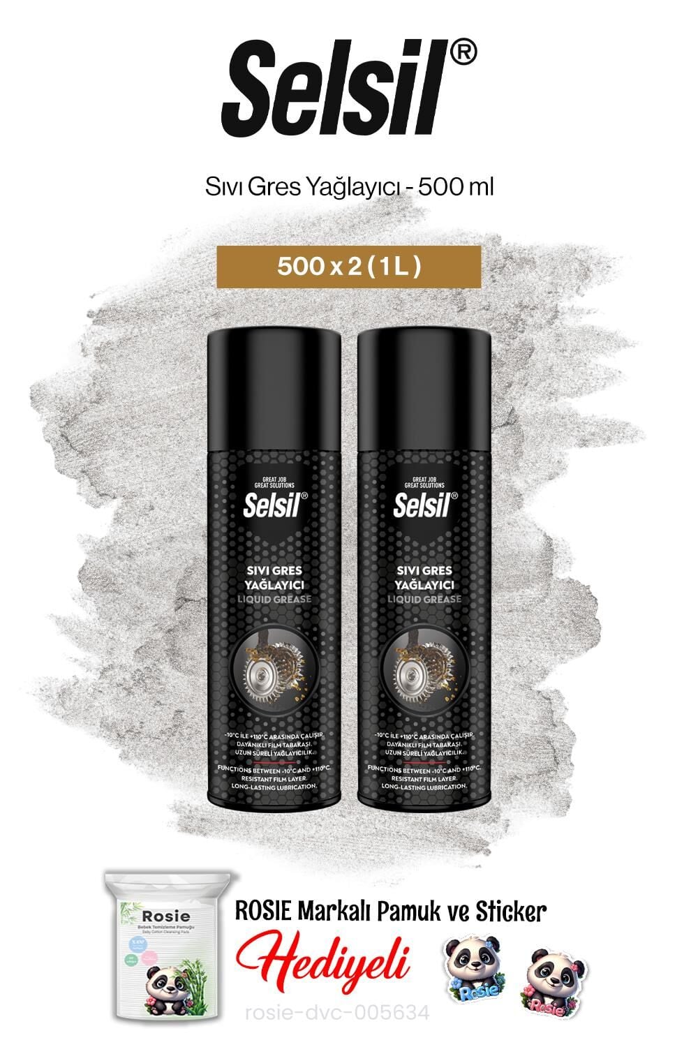 Selsil Sıvı Gres Yağlayıcı, 500 ml 2 adet ve rosie pamuk
