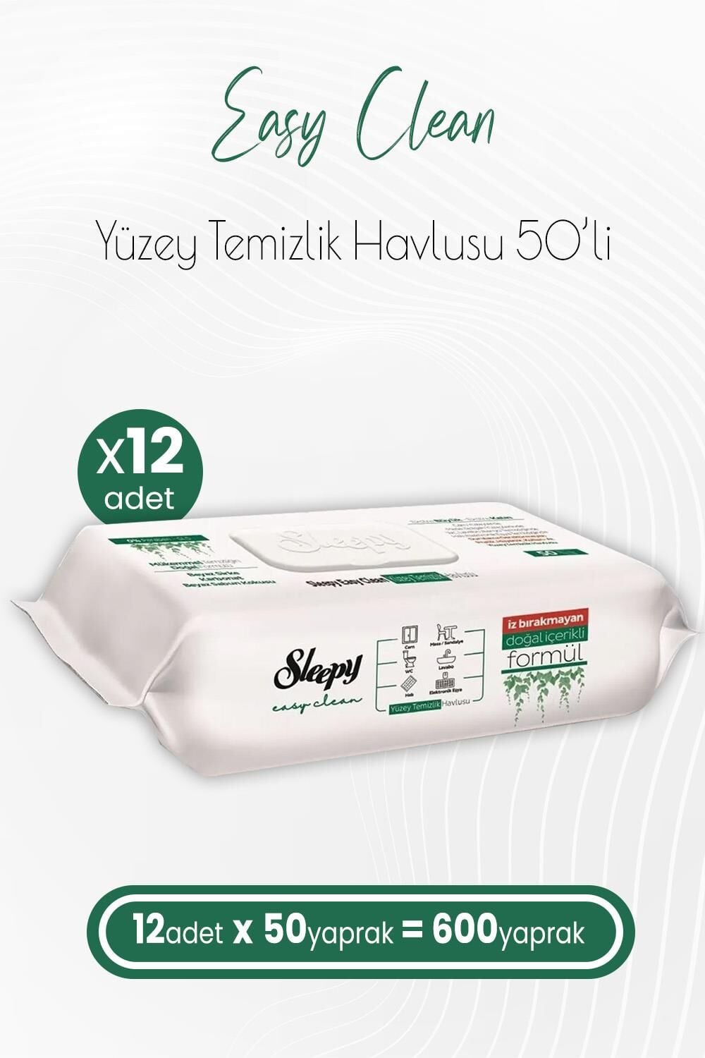 Sleepy Easy Clean Yüzey Temizlik Havlusu 50 x 12 Adet (600 Yaprak)