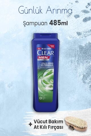 Clear Men Şampuan Günlük Arınma 485 ml ve Vücut Bakım At Kılı Fırçası