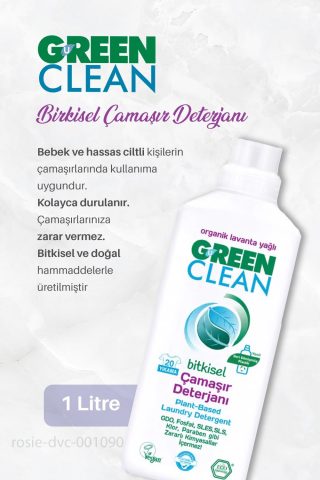 Green Clean Yumuşatıcı 5 lt, B.Makinesi Deterjanı 1 lt, Çamaşır Deterjanı 1 lt ve ROSIE