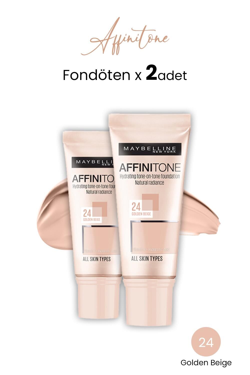 Maybelline New York Affinitone Fondöten 24 Golden Beige x 2 adet