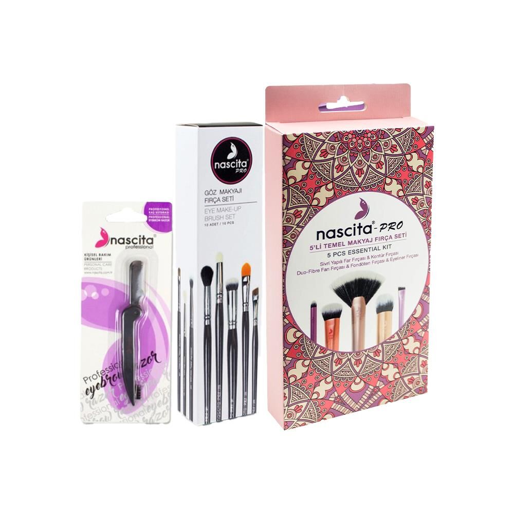Nascita Temel Makyaj 5' li, Göz Makyajı 10' lu Fırça Seti ve Kaş Usturası