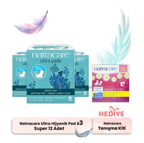 Natracare Ultra Hijyenik Ped Super 12'li x 3, Tanışma Kiti Hediyeli