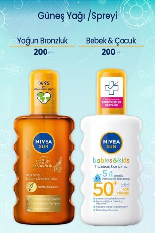 Nivea Sun Karoten Özlü Güneş Yağ Spreyi 200 Ml ve Çocuk Hassas Güneş Spreyi Gkf50+ 200 ml