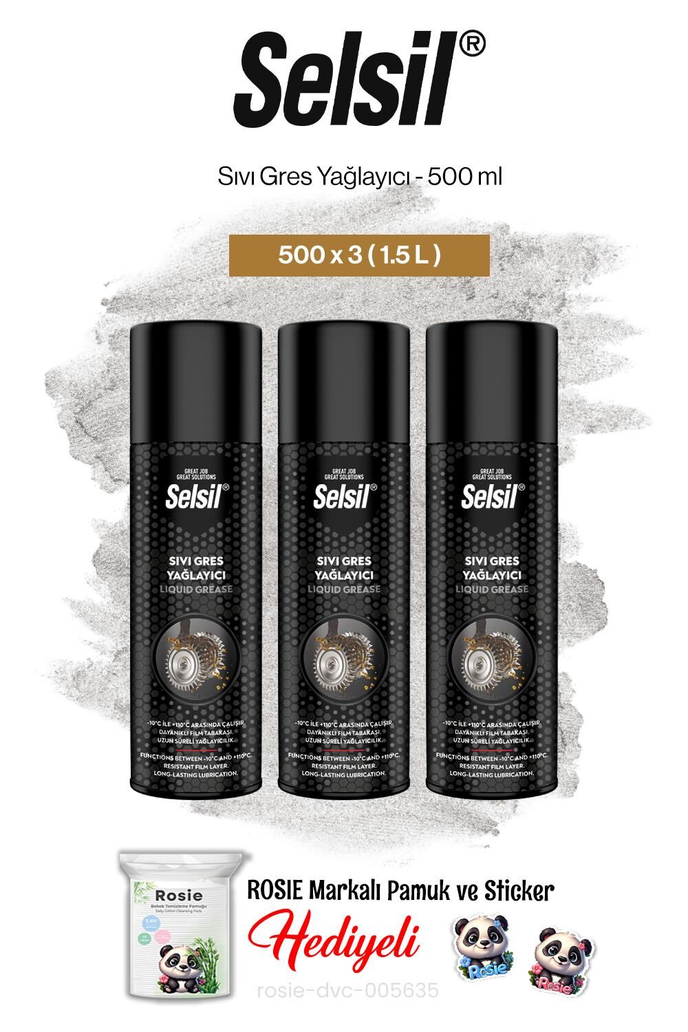 Selsil 3'lü Sıvı Gres Yağlayıcı, 500 ml ve rosie pamuk