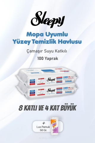 Sleepy Çamaşır Suyu Katkılı Yüzey Temizlik Havlusu 100 Yaprak ve Pamuk