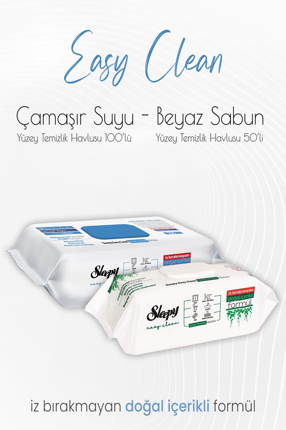 Sleepy Easy Clean  Yüzey Temizlik Havlusu 50'li ve Çamaşır Suyu Katkılı 100' lü