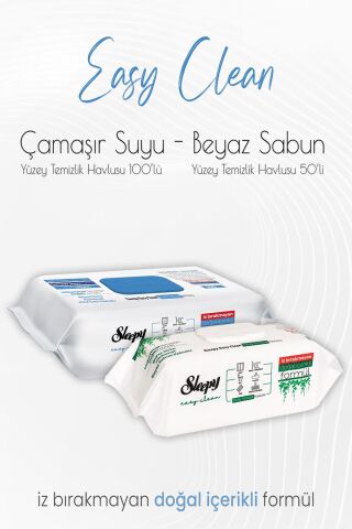 Sleepy Easy Clean  Yüzey Temizlik Havlusu 50'li ve Çamaşır Suyu Katkılı 100' lü