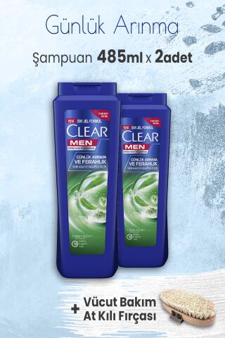 Clear Men Şampuan Günlük Arınma 485 ml x 2 Adet ve Vücut Bakım At Kılı Fırçası