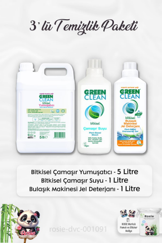 Green Clean Yumuşatıcı 5 lt, Çamaşır Suyu 1 lt, B.Makinesi Deterjanı ve ROSIE