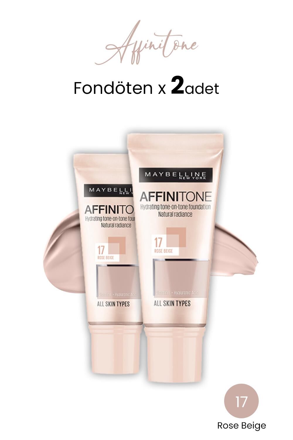 Maybelline New York Affinitone Fondöten 17 Rose Beige x 2 adet
