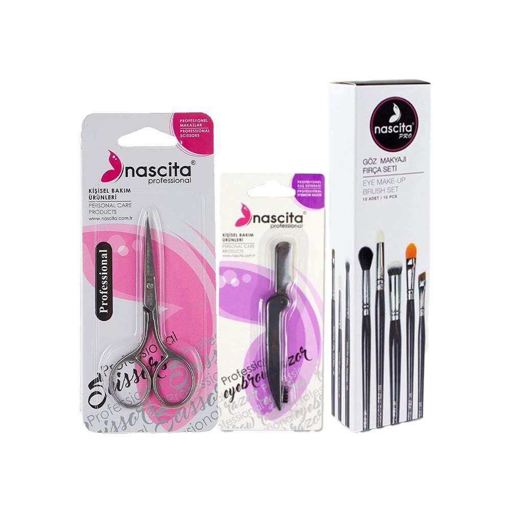 Nascita Göz Makyajı 10' lu Fırça Seti, Kaş Usturası ve Makası