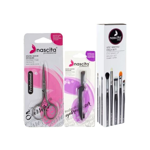 Nascita Göz Makyajı 10' lu Fırça Seti, Kaş Usturası ve Makası
