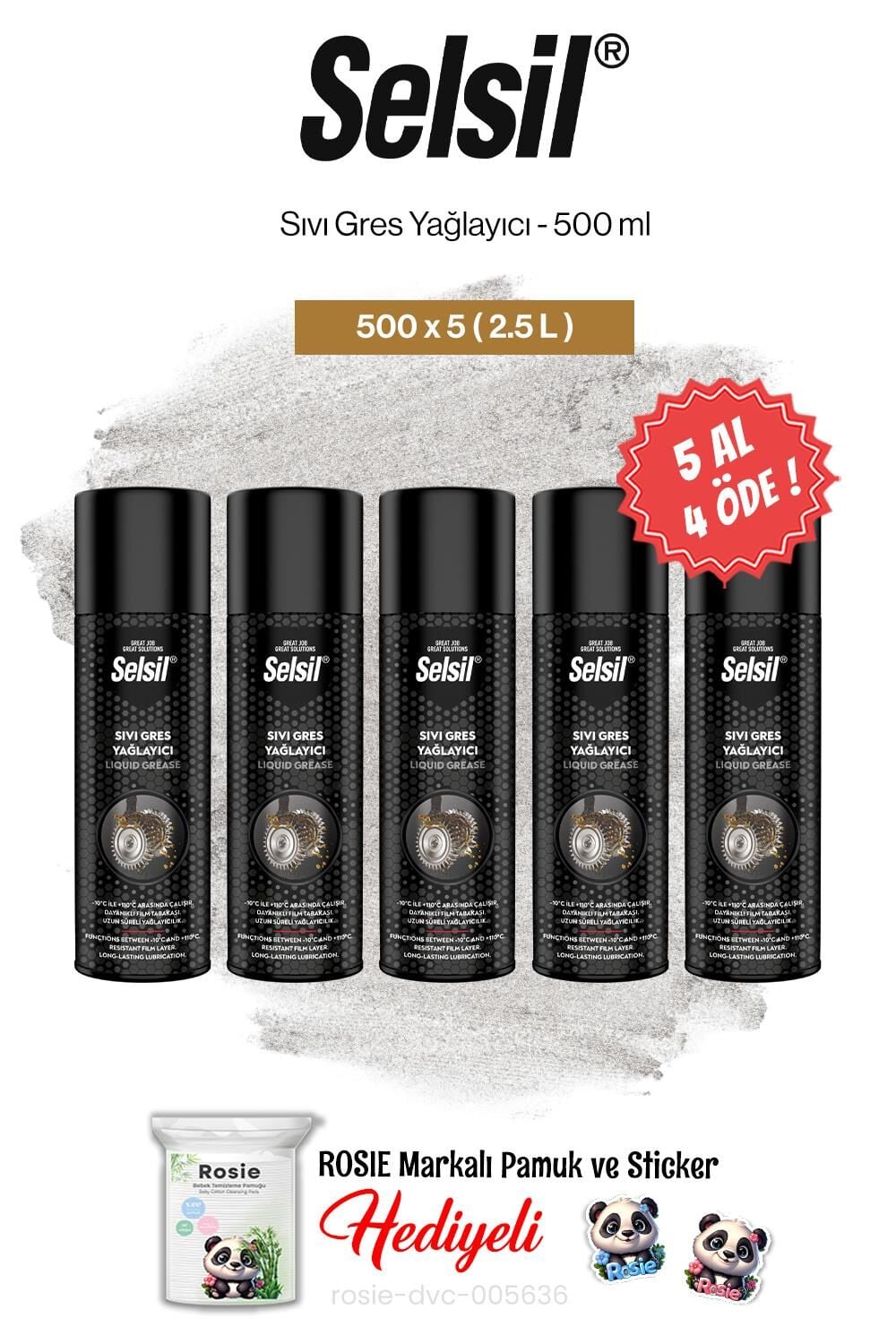 Selsil 5 AL 4 ÖDE, 500 ml, Sıvı Gres Yağlayıcı ve rosie pamuk
