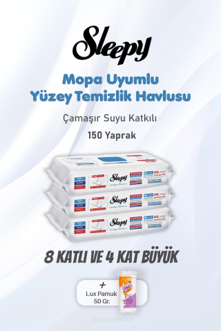 Sleepy Çamaşır Suyu Katkılı Yüzey Temizlik Havlusu 150 Yaprak ve Pamuk