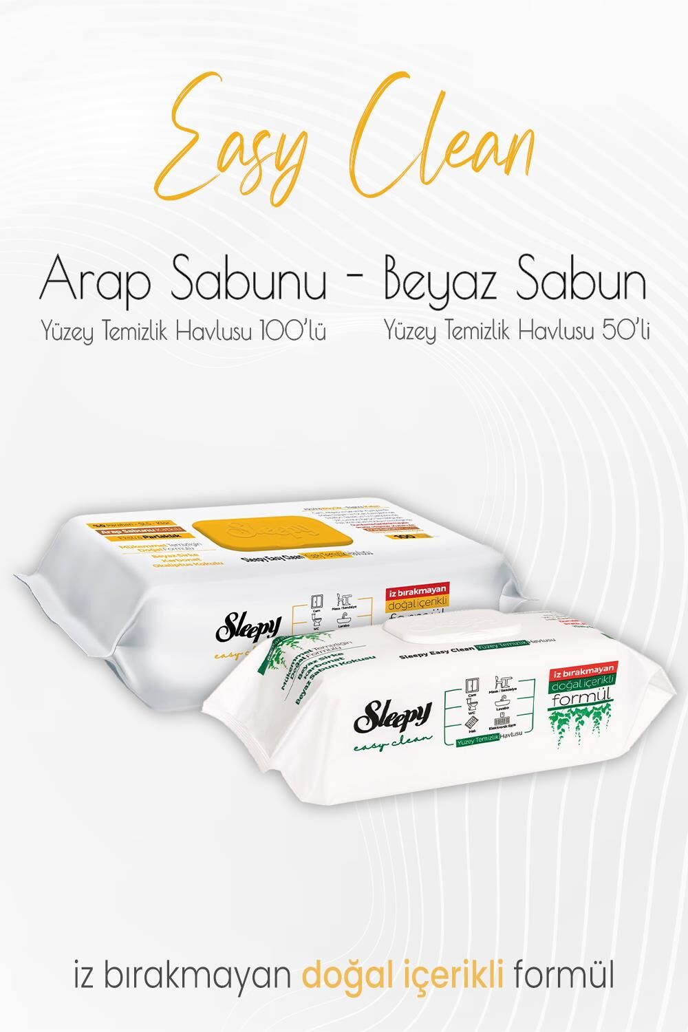 Sleepy Easy Clean Yüzey Temizlik Havlusu 50'li ve Arap Sabunu Katkılı 100' lü