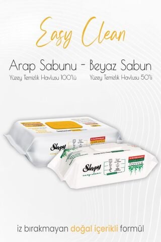 Sleepy Easy Clean Yüzey Temizlik Havlusu 50'li ve Arap Sabunu Katkılı 100' lü