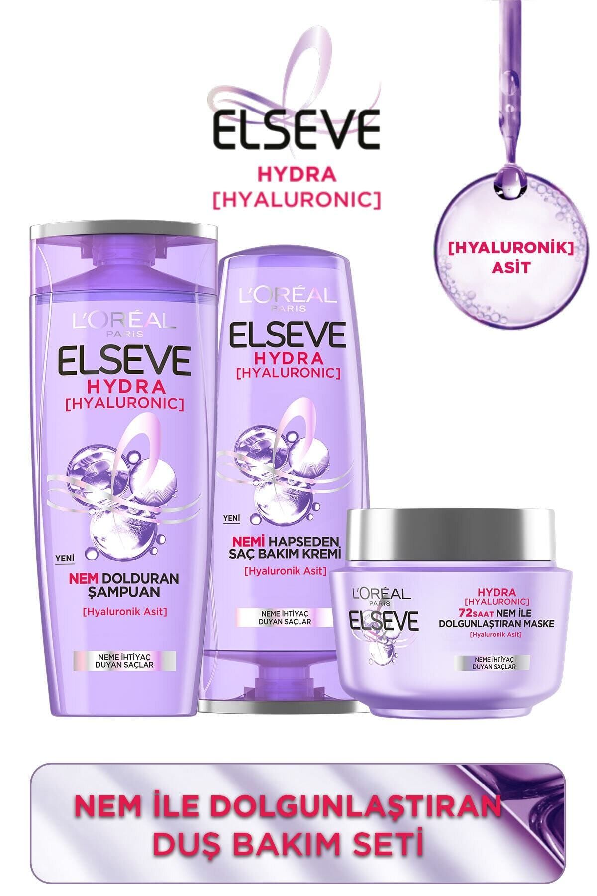 Elseve Hydra Hyaluronik Şampuan 390 Ml,bakım Kremi 390 ml Ve Maske 300 ml