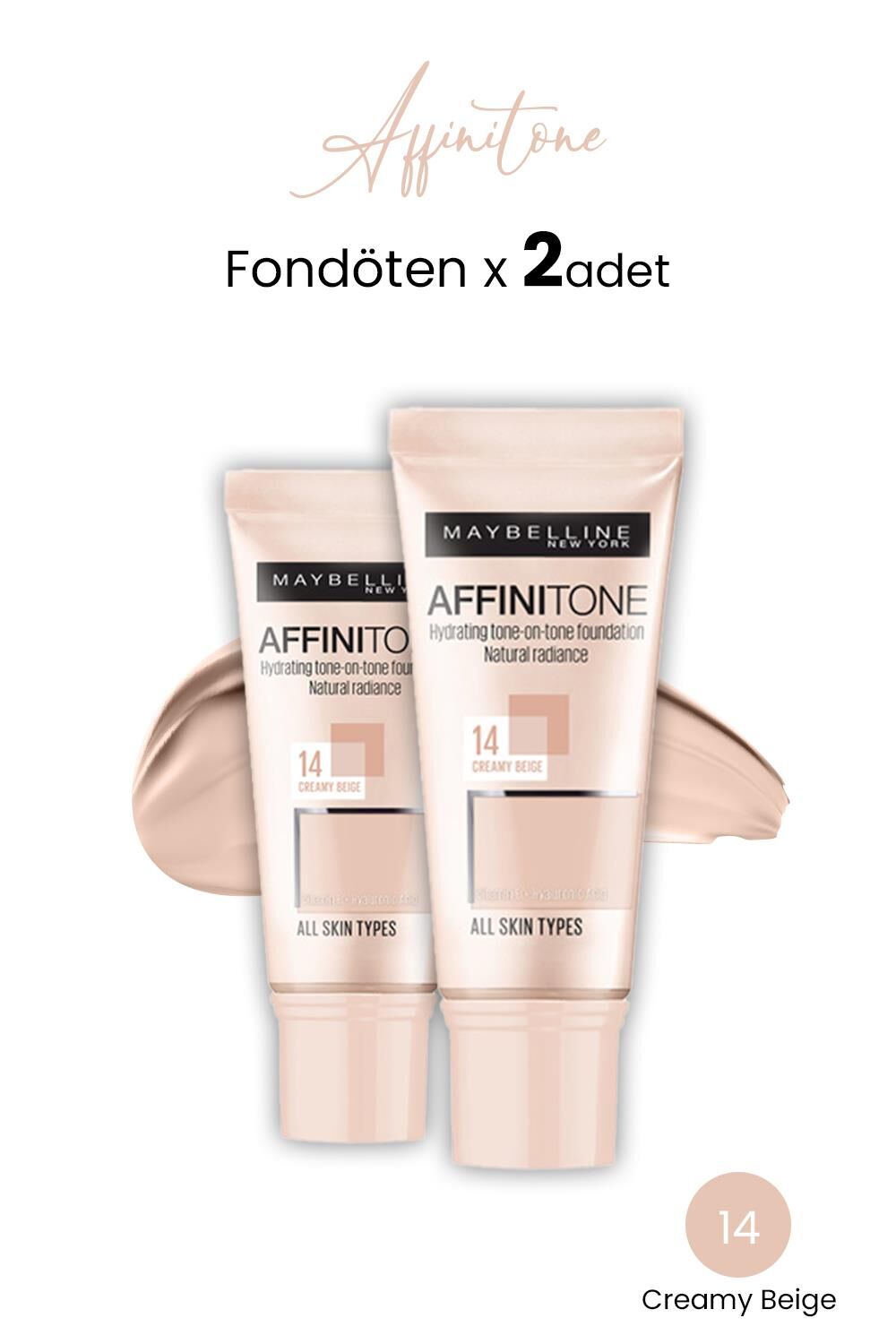 Maybelline New York Affinitone Fondöten 14 Creamy Beige x 2 adet