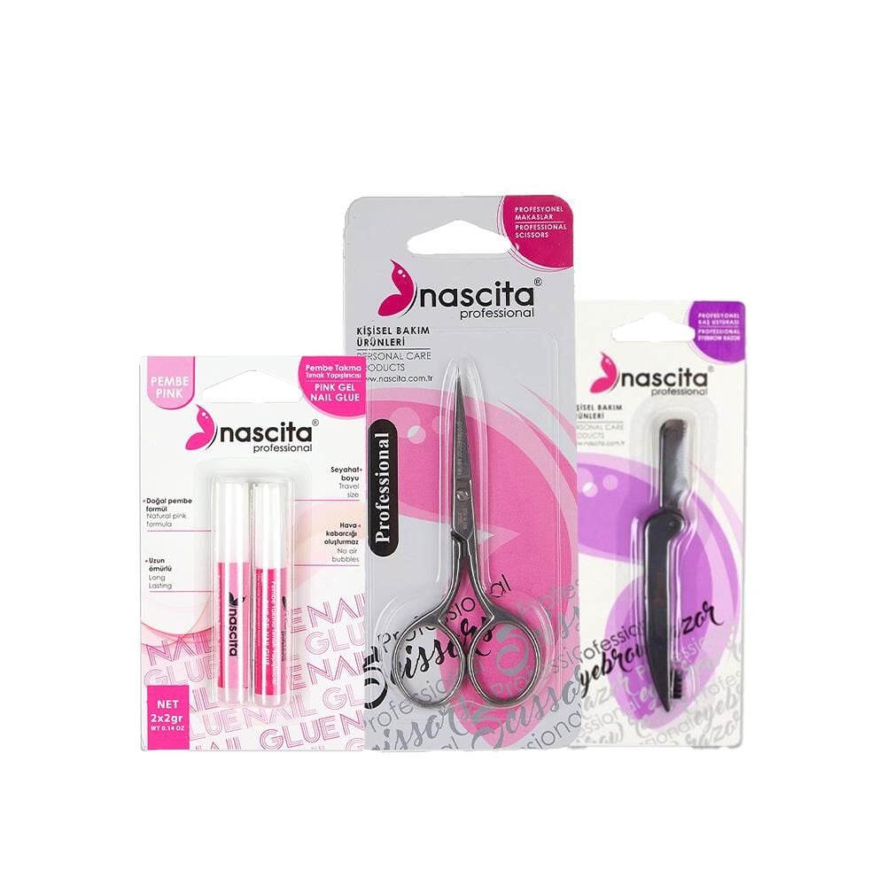 Nascita Pembe Takma Tırnak Yapıştırıcısı, Kaş Usturası ve Makası