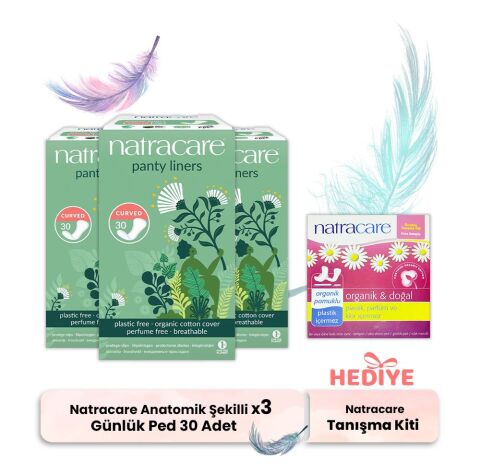 Natracare Günlük Ped Anatomik Şekilli 30' lu x 3, Tanışma Kiti Hediyeli