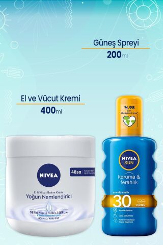 Nivea El ve Vücut Nemlendirici Bakım Kremi 400 ml ve Güneş Spreyi 200 ml Koruma&Ferahlık 30