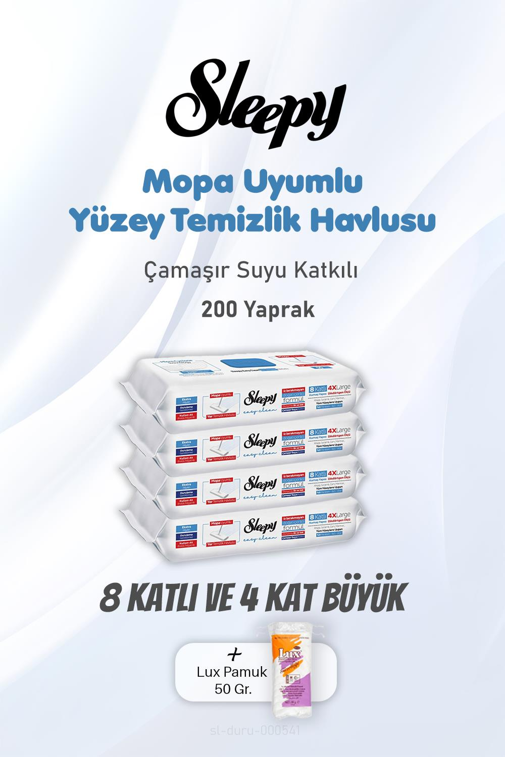Sleepy Çamaşır Suyu Katkılı 200 Yaprak Yüzey Temizlik Havlusu ve Pamuk