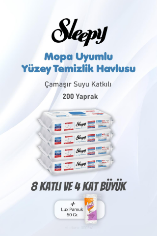 Sleepy Çamaşır Suyu Katkılı 200 Yaprak Yüzey Temizlik Havlusu ve Pamuk
