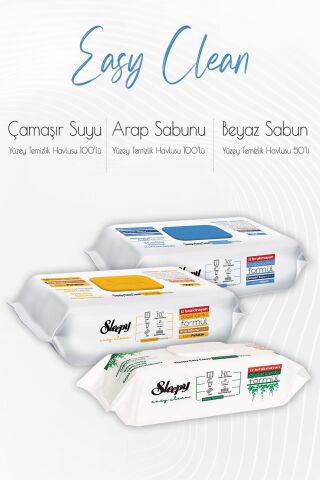 Sleepy Easy Clean Yüzey Temizlik Havlusu 50'li ,Çamaşır Suyu Katkılı 100'lü ve Arap Sabunu Katkılı 100' lü