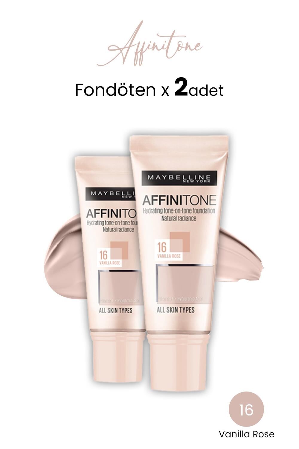 Maybelline New York Affinitone Fondöten 16 Vanilla Rose x 2 adet