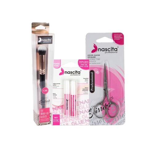 Nascita Kaş Makası, Pembe Tırnak Yapıştırıcısı ve Oval Yapılı Kapatıcı Fırçası