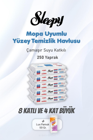 Sleepy 250 Yaprak Çamaşır Suyu Katkılı Yüzey Temizlik Havlusu ve Pamuk,