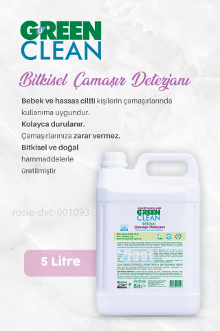 Green Clean Çamaşır Deterjanı 5 lt, Sensitive Yumuşatıcı 1 lt, B.Makinesi Deterjanı 1 lt ve ROSIE