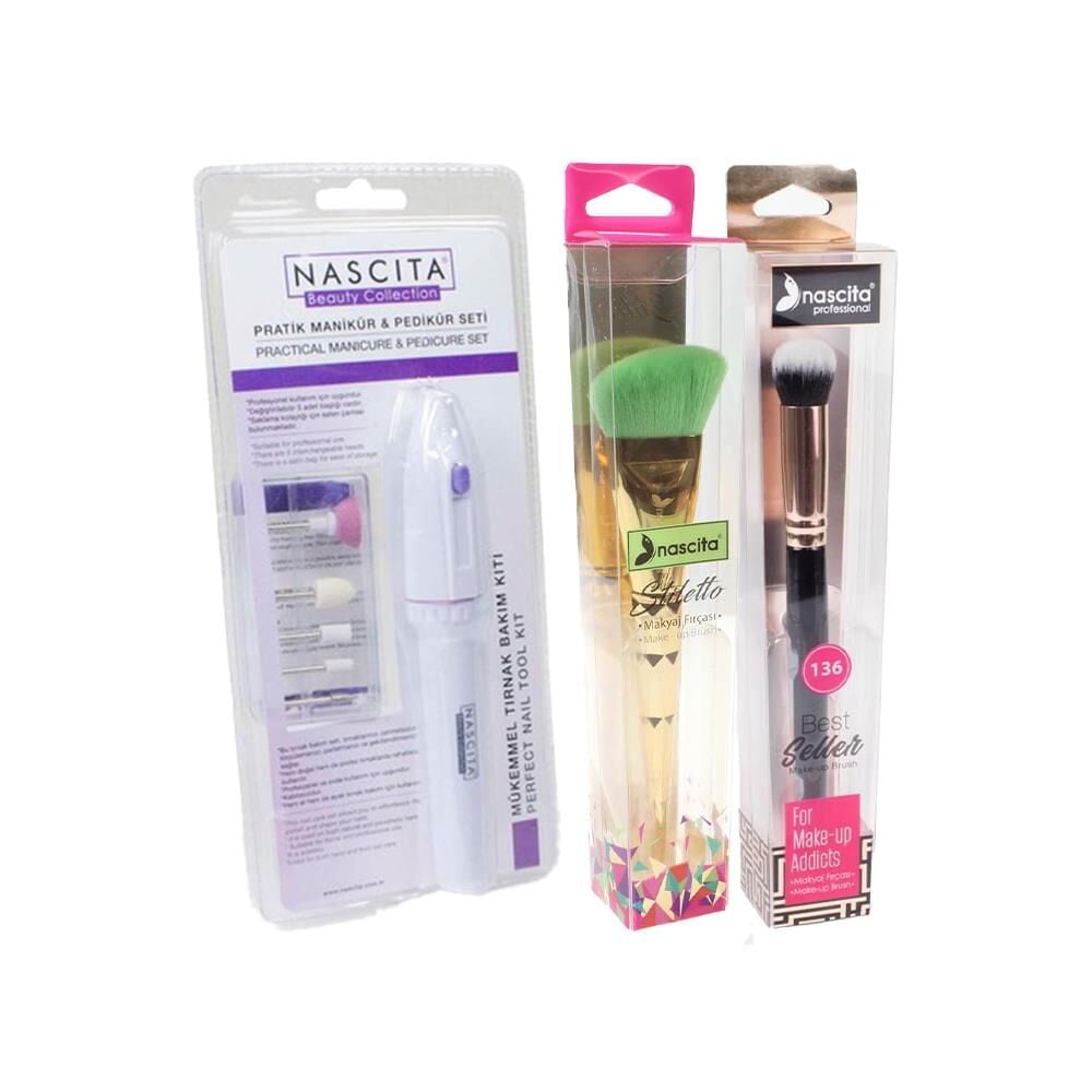 Nascita Oval Yapılı Kapatıcı Fırçası, Fondöten Fırçası ve Manikür & Pedikür Seti