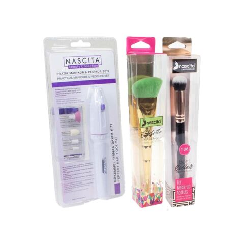 Nascita Oval Yapılı Kapatıcı Fırçası, Fondöten Fırçası ve Manikür & Pedikür Seti