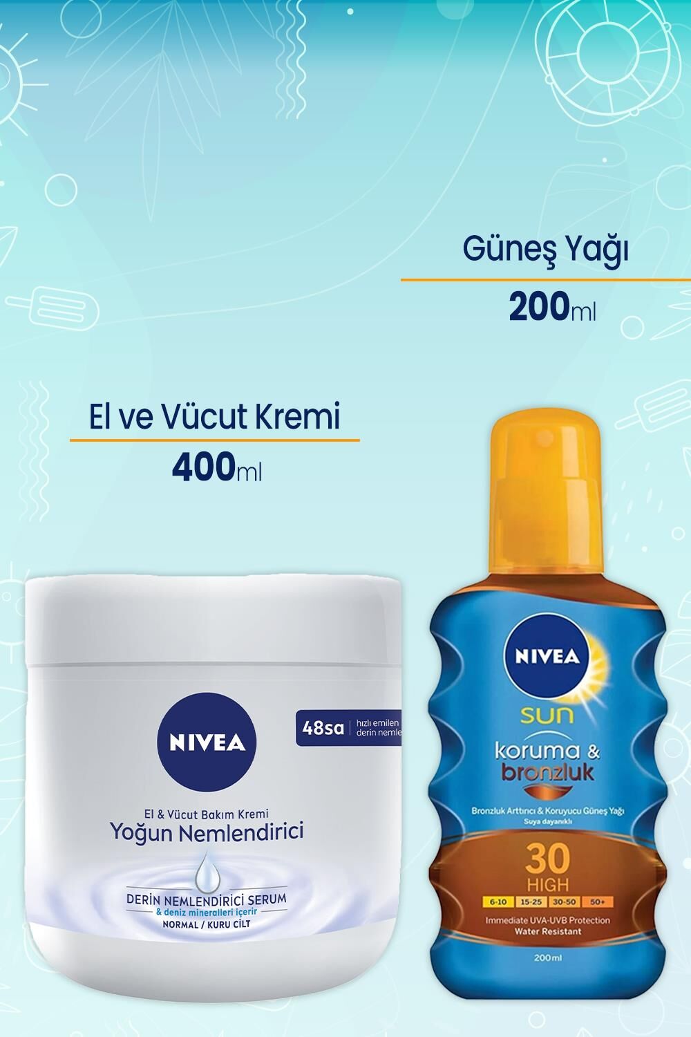 Nivea El ve Vücut Nemlendirici Krem 400 ml ve Koruma Ve Bronzluk Yağı30 200 Ml