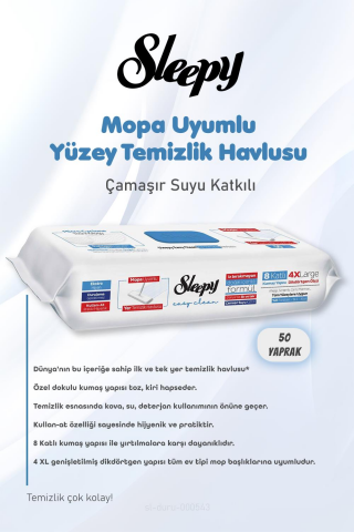 Sleepy Yüzey Temizlik Havlusu Çamaşır Suyu Katkılı 6 AL 5 ÖDE 300 Yaprak ve Pamuk