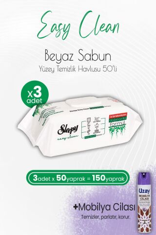 Sleepy Easy Clean Yüzey Temizlik Havlusu 50' li x 3 Adet ve Mobilya Cilası Lavanta