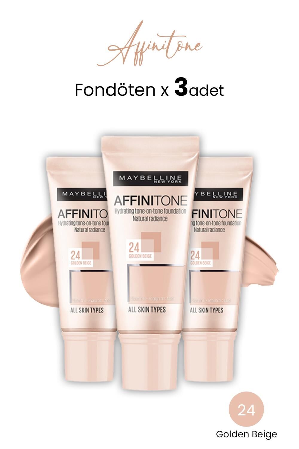 Maybelline New York Affinitone Fondöten 24 Golden Beige x 3 adet