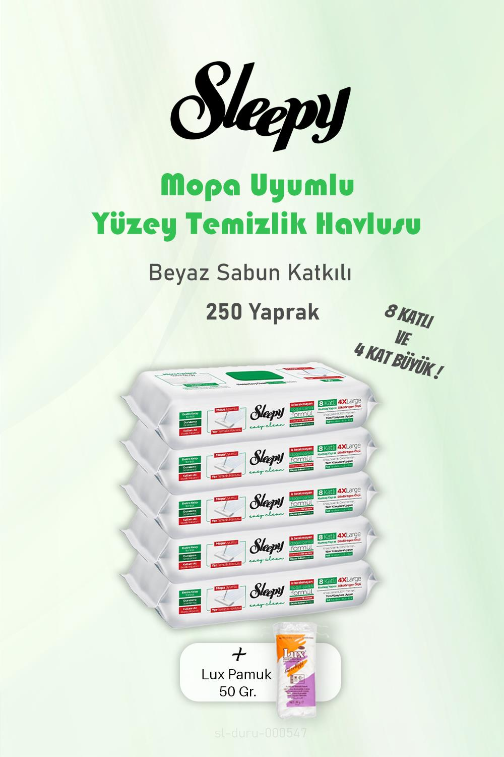 Sleepy 250 Yaprak Beyaz Sabunlu Yer Temizlik Havlusu ve Pamuk