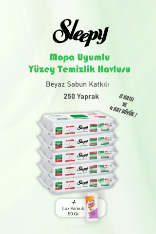 Sleepy 250 Yaprak Beyaz Sabunlu Yer Temizlik Havlusu ve Pamuk