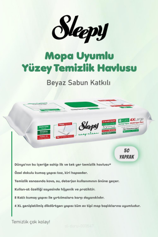 Sleepy 250 Yaprak Beyaz Sabunlu Yer Temizlik Havlusu ve Pamuk