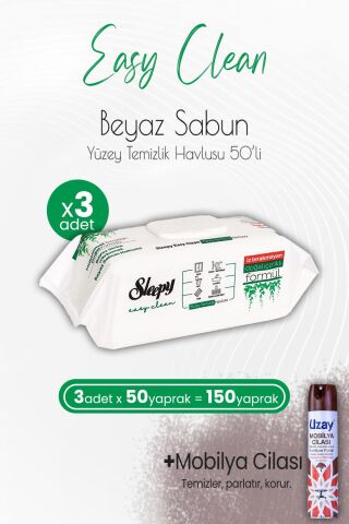 Sleepy Easy Clean Yüzey Temizlik Havlusu 50' li x 3 Adet ve Mobilya Cilası Sandalağacı