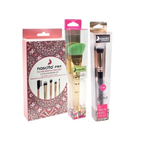 Nascita Göz Makyaj 5' li Fırça Seti, Oval Yapılı Kapatıcı ve Açılı Fondöten Fırçası