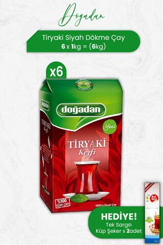 Doğadan Tiryaki Siyah Dökme Çay 1 kg x 6 Adet ve Tek Sargılı Küp Şeker x 2 Adet