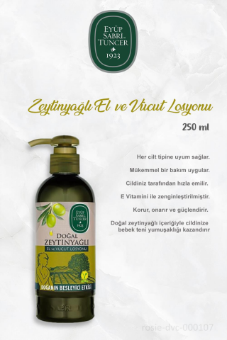 Eyüp Sabri Tuncer Doğal Zeytinyağlı Vücut Losyonu 250 ml 3 Adet ve ROSIE Pamuk