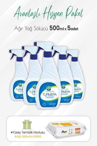 Turmepa Ağır Yağ Sökücü 500 ml x 5 Adet ve Çamaşır Sulu Yüzey Temizlik 100' lü