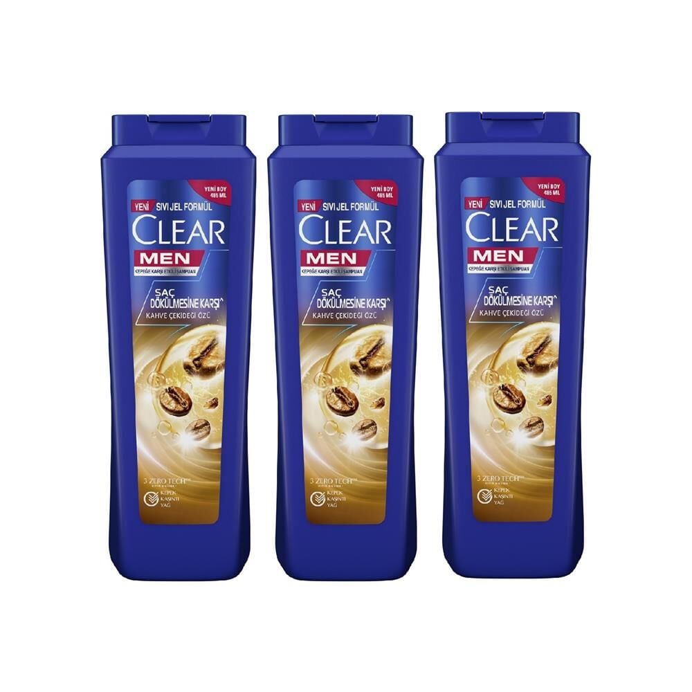 Clear Men Kepeğe Karşı Etkili Şampuan Saç Dökülmesine Karşı Kahve Çekirdeği Özü 485 ml x 3