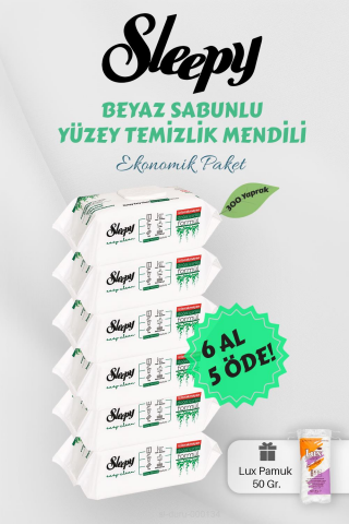 Sleepy 50' li Beyaz Sabunlu Yüzey Havlusu 6 AL 5 Öde Hediyeli